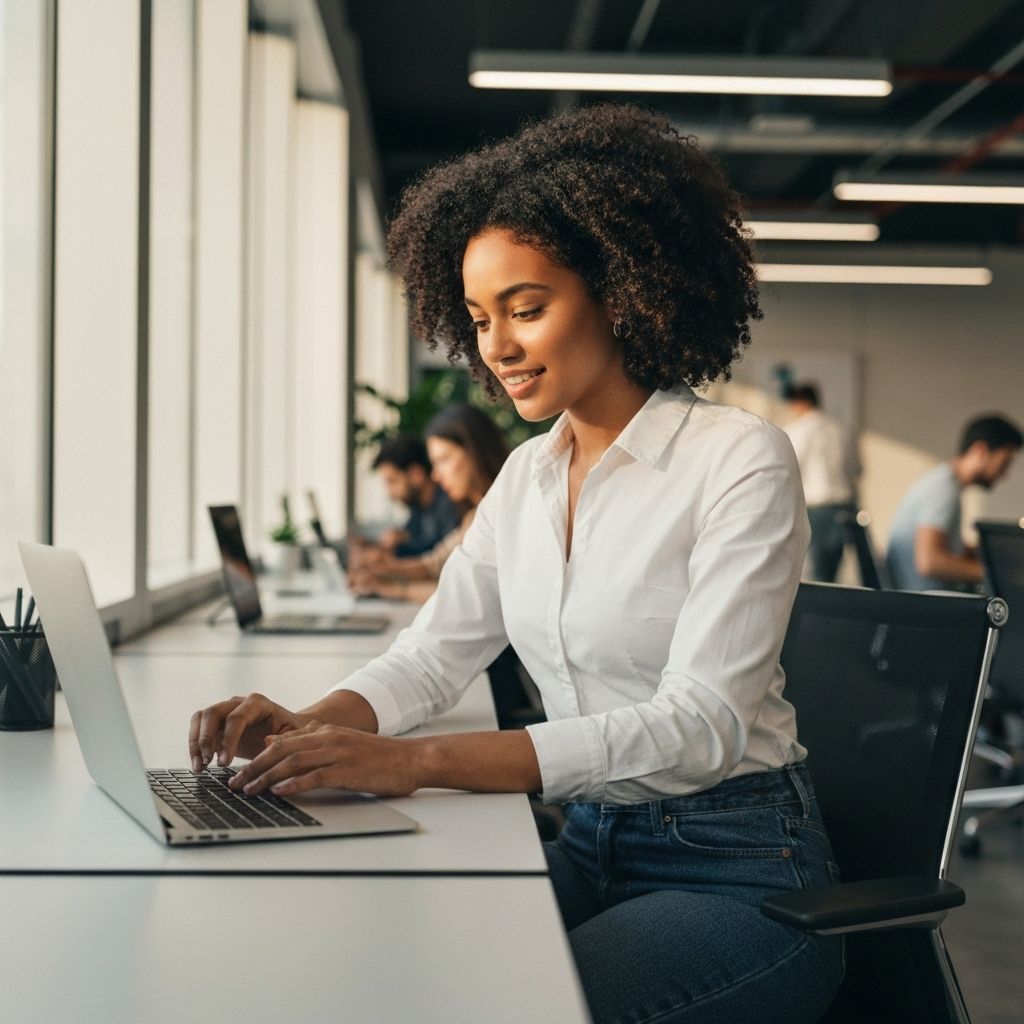 Professional working productively in modern workspace